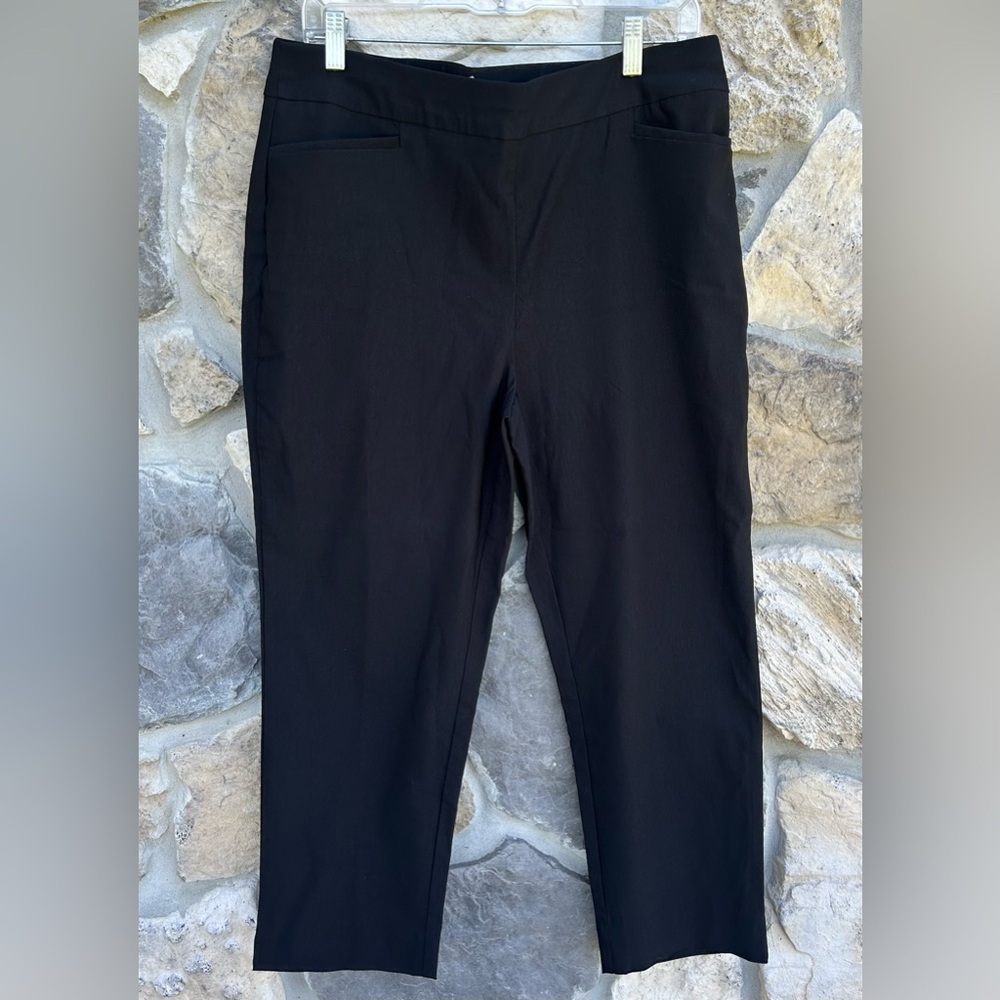 Chicos Black Pull On Pants Sz 2 (Us 12) Cropped High Rise Business Casual Office